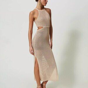 TWINSET Milano Long linen blend mesh dress